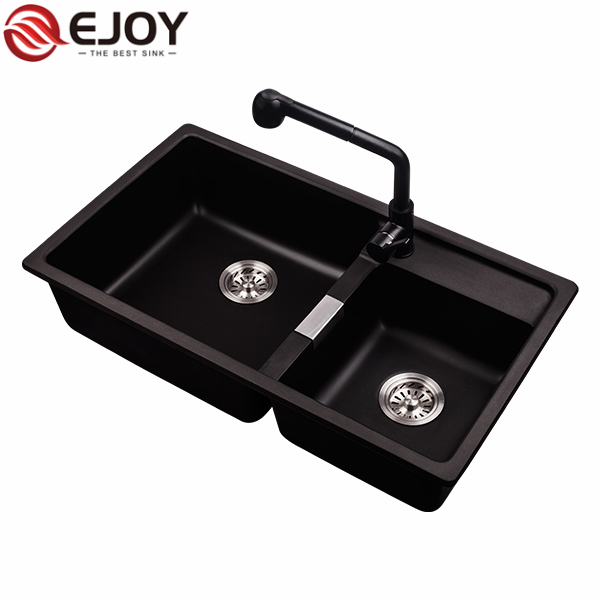 Ejoy High Quality resin granite sinks Customized double bowl granite resin kitchen sink NET8549