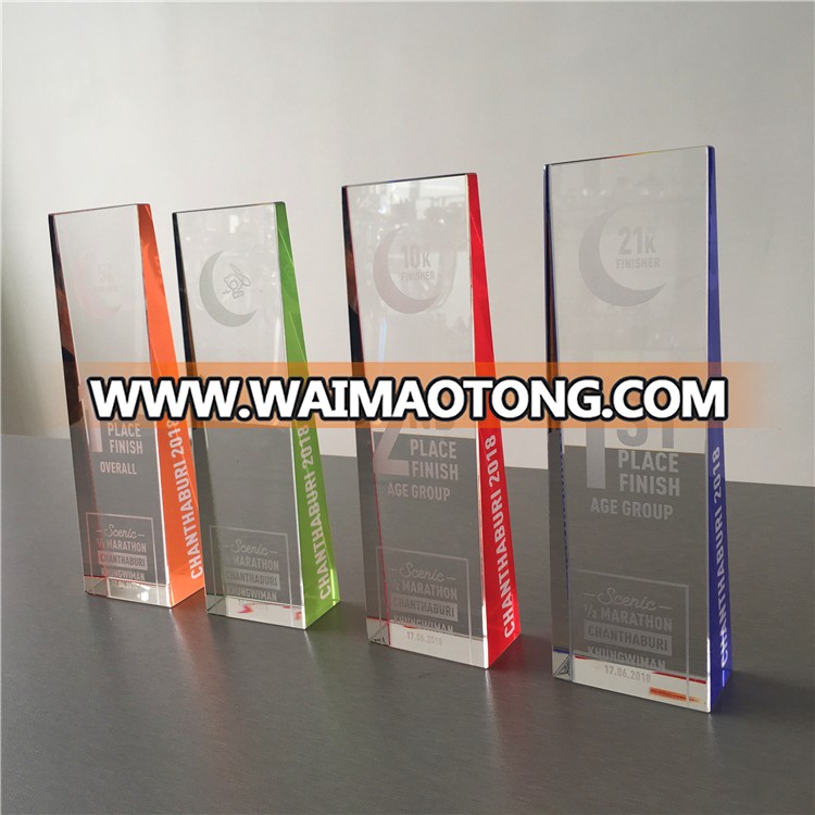 marathon crystal trophy award With custom words engraved for souvenir gift