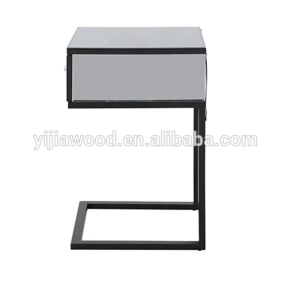 Jeandre Modern Iron and Faux Wood Side Table with Tempered Glass Top