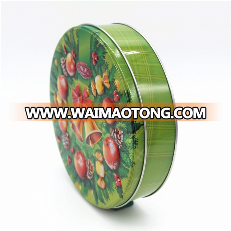 cute christmas round clear cookie tin box/christmas tin box for cookie