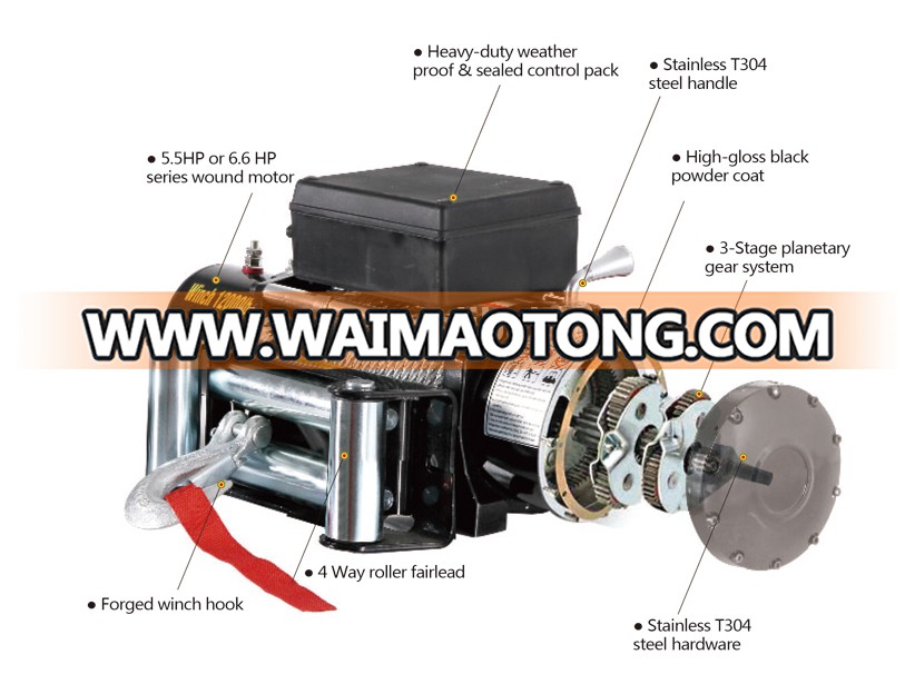 15000lbs remote control electric winch auto winch