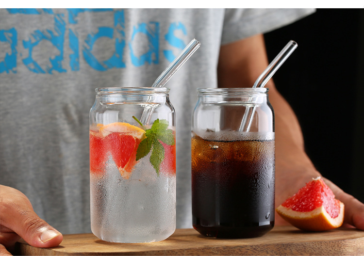 400ml Reusable Heat Resistant Borosilicate Glass Tumbler With Straw Glass Ice Coffee Tea Cup With Lid and Straw