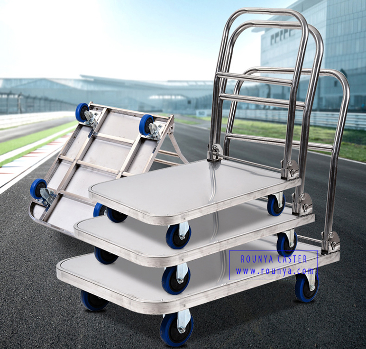 Four wheel stainless steel folding handle platform trucks capacity 150kg 300kg