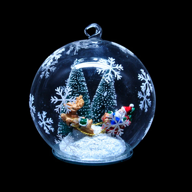 Glass Christmas balls 12cm / bell LED with automatic color change/Resin bird world &Santa- Reindeer