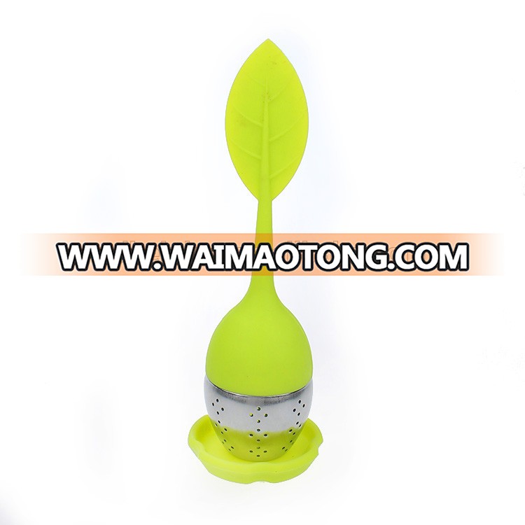 Hot sale fine hole Silicone Leaf Tea Infuser with silicone drip