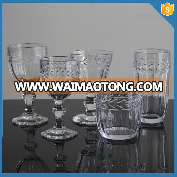 LXHY-T065 Old fashioned water cup Laurel leaf design glass wine tumbler