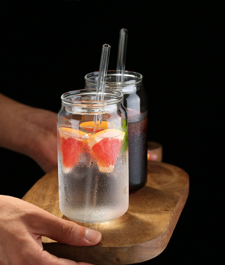 400ml Reusable Heat Resistant Borosilicate Glass Tumbler With Straw Glass Ice Coffee Tea Cup With Lid and Straw