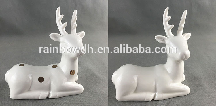 White Ceramic Reindeer Figurine Christmas Decor Ornaments