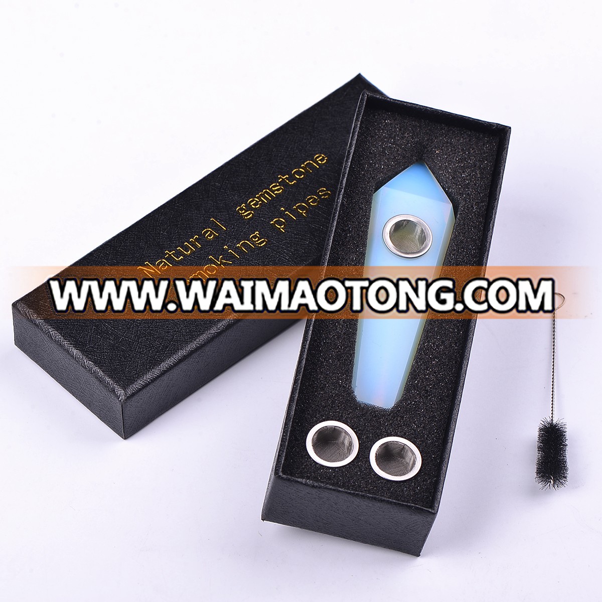 wholesale natural quartz fluorite crystal smoking pipe with gift box for sale