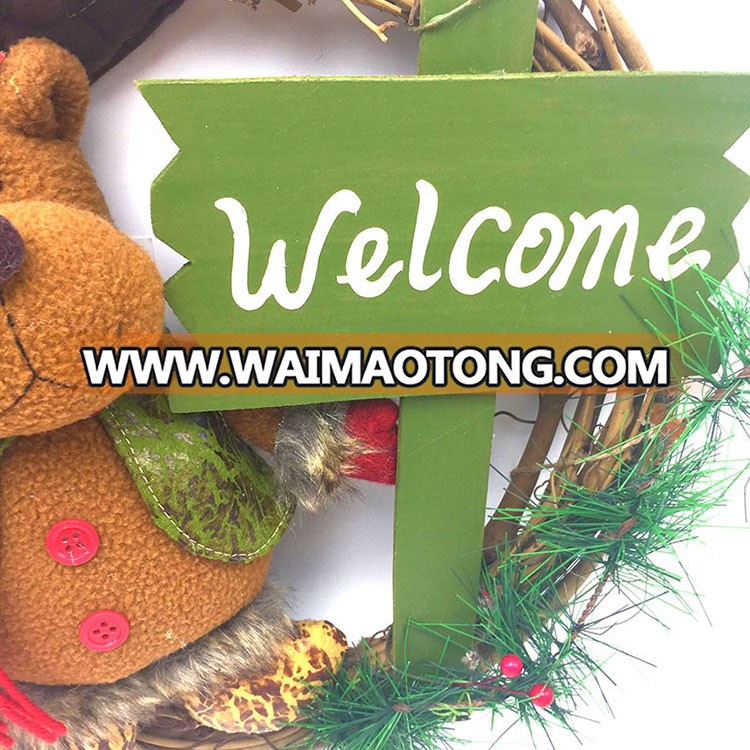 Factory wholesale wreath rattan ring hanging eco Christmas decorations Santa Claus snowman christmas garland