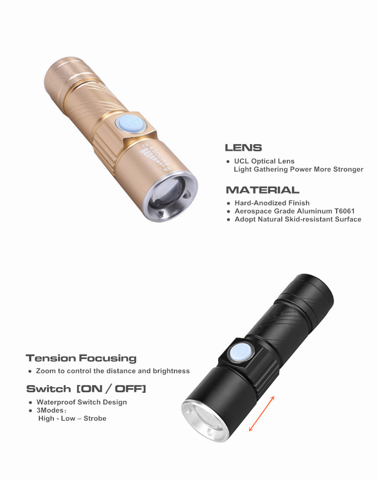 Hot Sale Powerful LED Zoom Rechargeable Linternas LED Flashlight USB