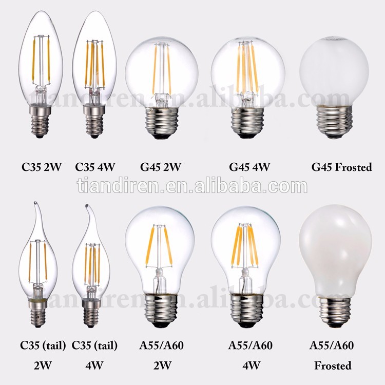 A60 2W LED globle clear glass filament light bulb E27 220V