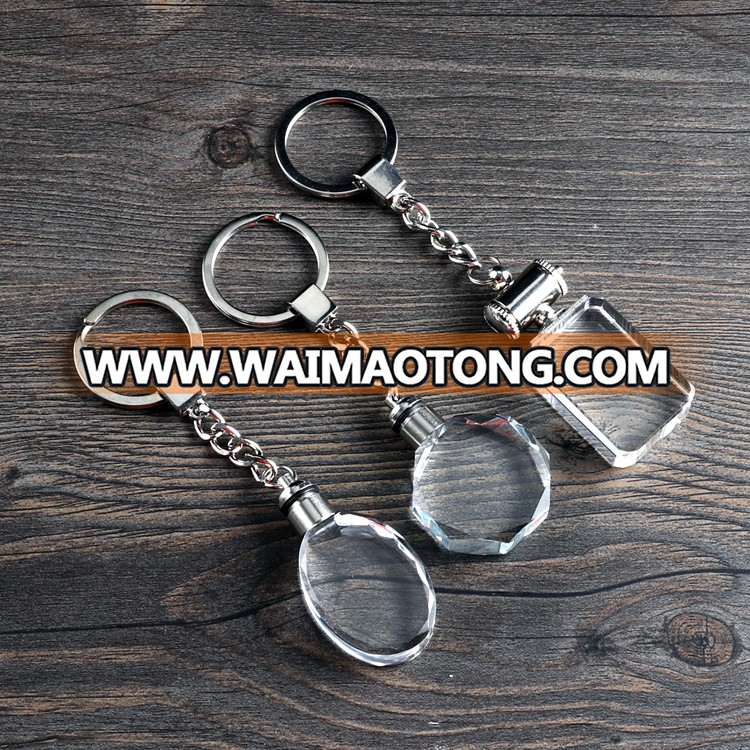 High quality led light crystal glass keychain