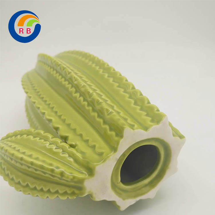 Green Glazed Ceramic Cactus Art Ornaments for Home Desktop Decoration