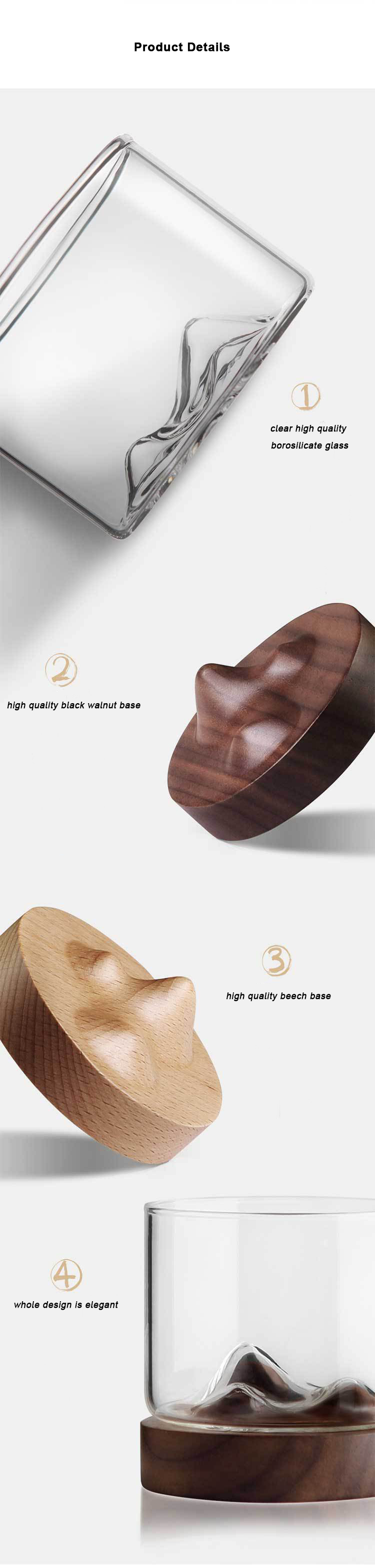 Creative 120ml Functional Small Glass Drinking Cup With Black Walnut Beech Wooden Tray For Beverage