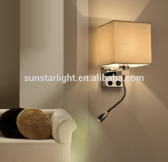 Chrome Body Fabric Shade Led Modern Hotel Wall Lamp For Project And Bedroom