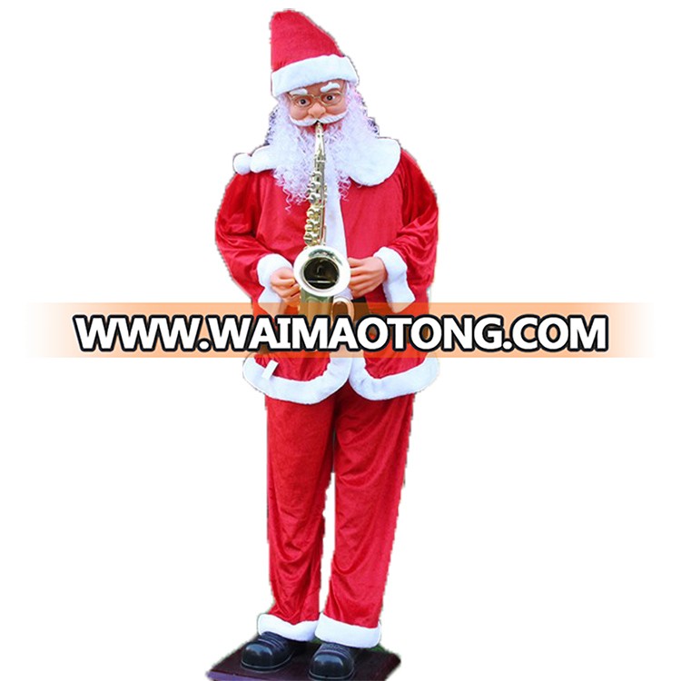 Musical outdoor decor Life size animated polyresin Christmas Santa Claus with  fabric dress