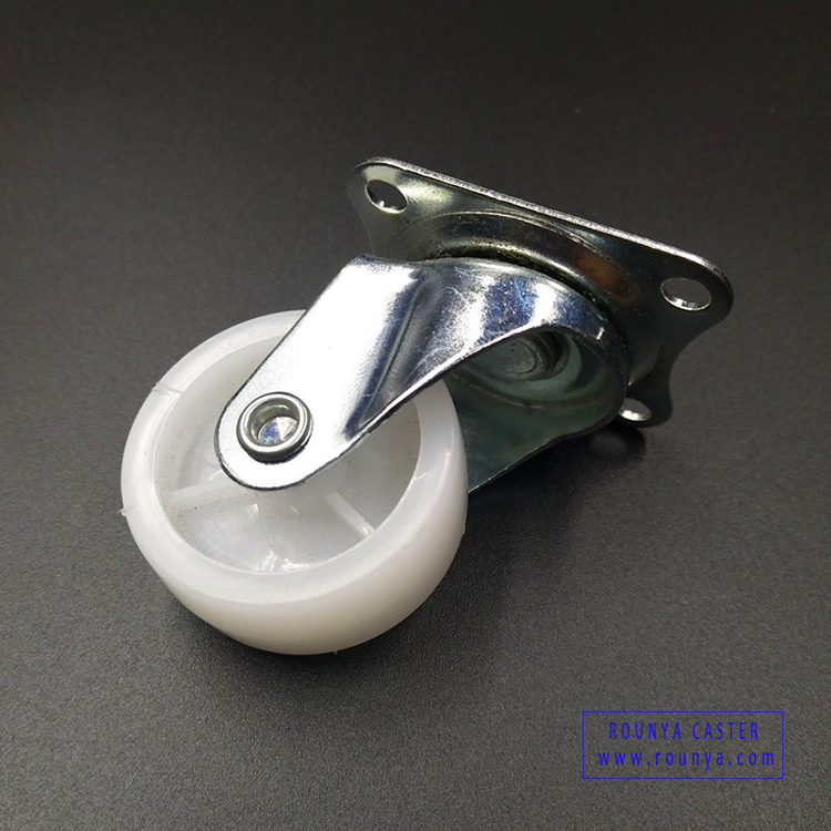 Replacement white single wheel light duty swivel plate plastic caster for furniture and rack