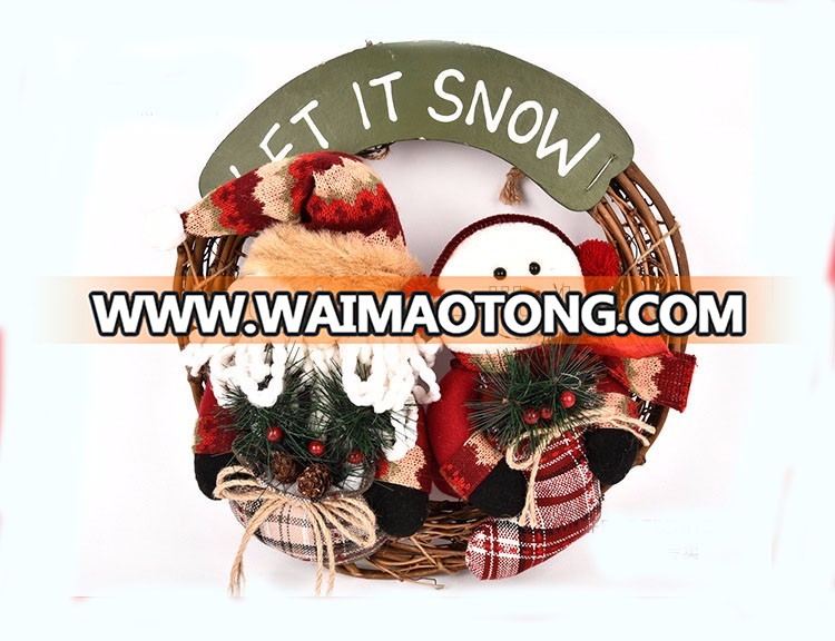 Factory handmade rattan Christmas snowman Santa Claus deer garland for Christmas decorations