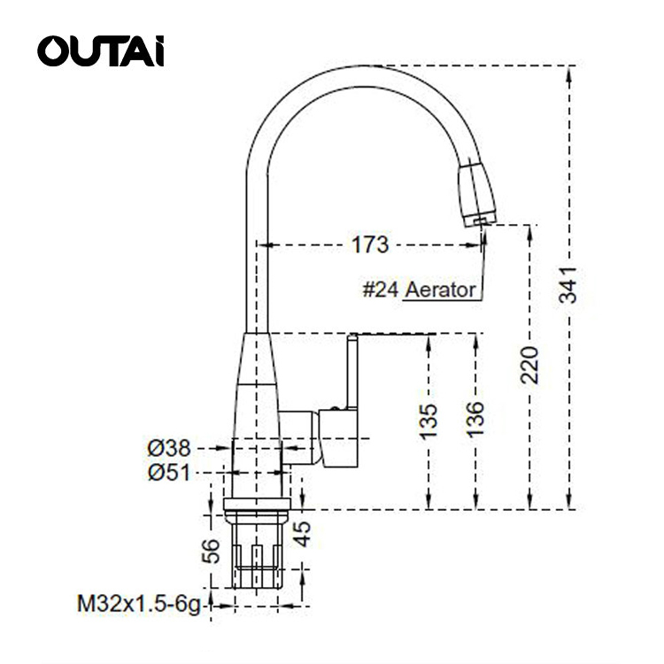 High arc spout deck mounted single lever kitchen mixer tap brass sink faucet