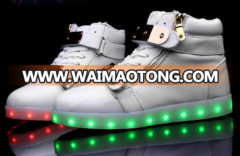 Hot Sale Men shoes 8 Colors High Top LED Shoes for Adults White Black Glowing Light Up Flat Shoes Luminous Recharging Size 35-46