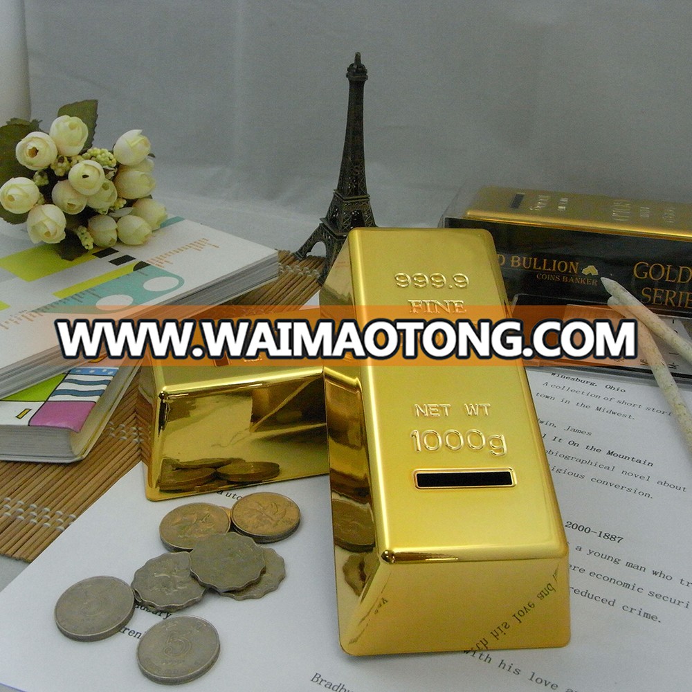 Wholesale Good Quality Low MOQ Gold Plated Gift Souvenir Gold Bar Plastic Saving Money Box