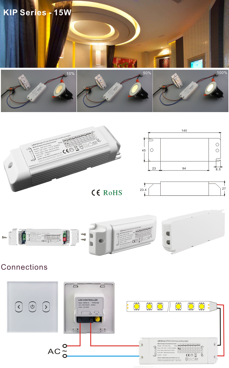 DIP Adjustment 150mA 250mA 350mA 400mA 450mA 500mA 600mA 700mA All-in-one DC 15W Dimmable LED Driver