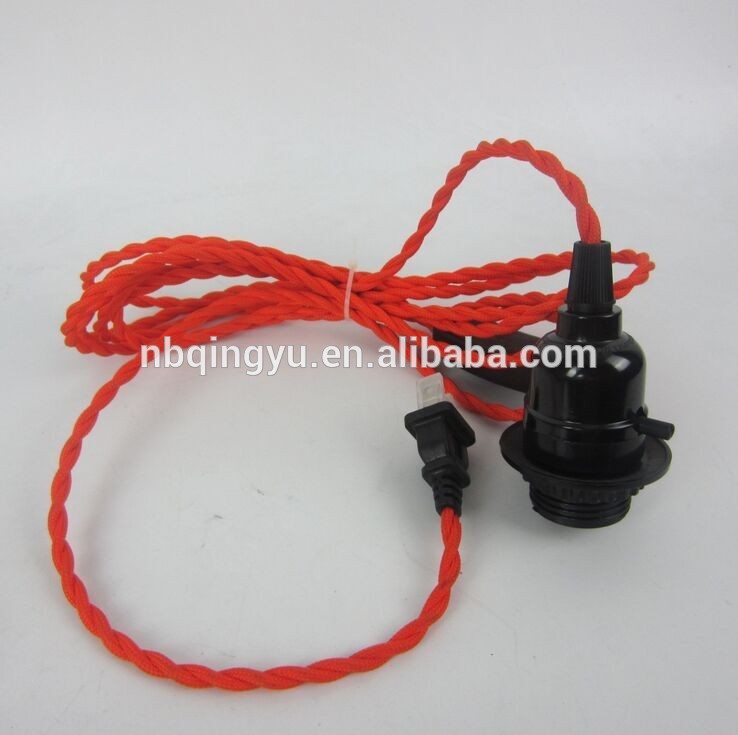 E27 aluminium lamp holder with cloth covered wire and plug textile power cord colors