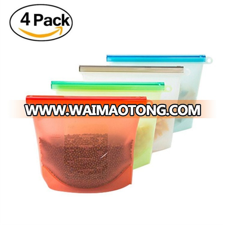 Custom Reusable Silicone Plastic Large Zip Lock Vegetable Liquid food storage bags