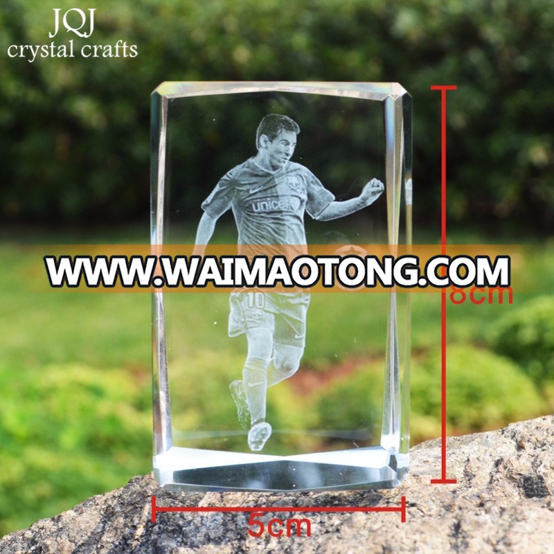 3D laser etched glass block crystal custom FOOTBALL design birthday present ,souvenir