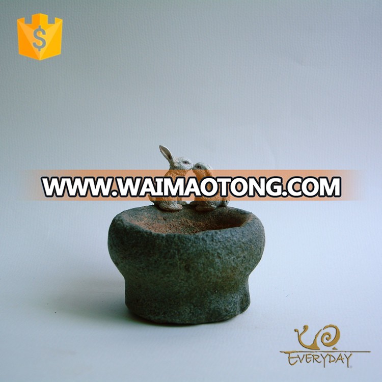 ED10500A Chinese Garden Resin Decorative Animal Rabbit Bonsai Plant Flower Mini Pot