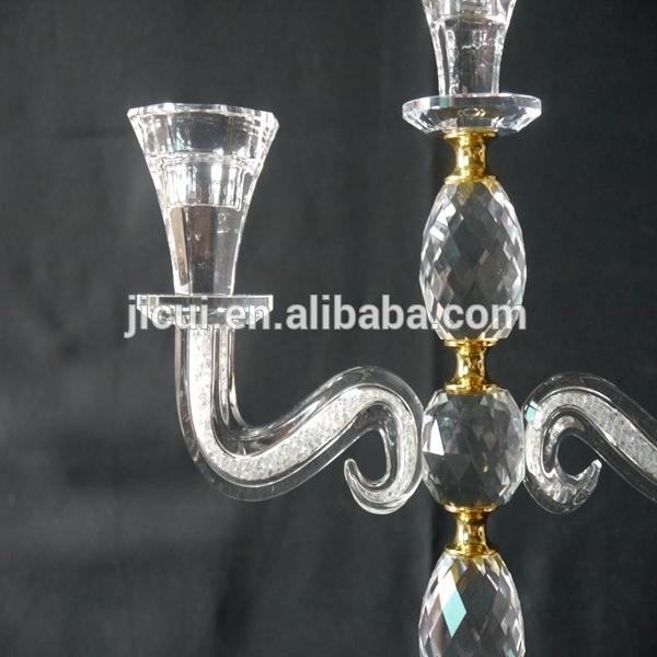 Wedding Decorative Candelabra,Crystal With Golden Metal Candle Holder