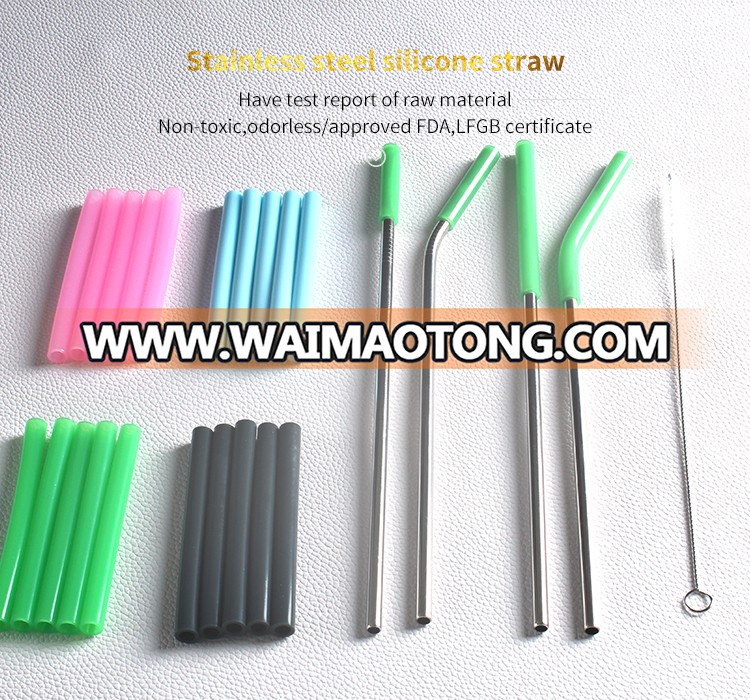 Silicone Straws straight bend reusable straws with 1 cleaning brush for Juice milk tea