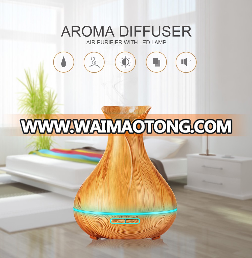 400ml Air Humidifier Essential Oil Diffuser Aroma Lamp Aromatherapy Electric Aroma Diffuser Mist Maker for Home-Wood