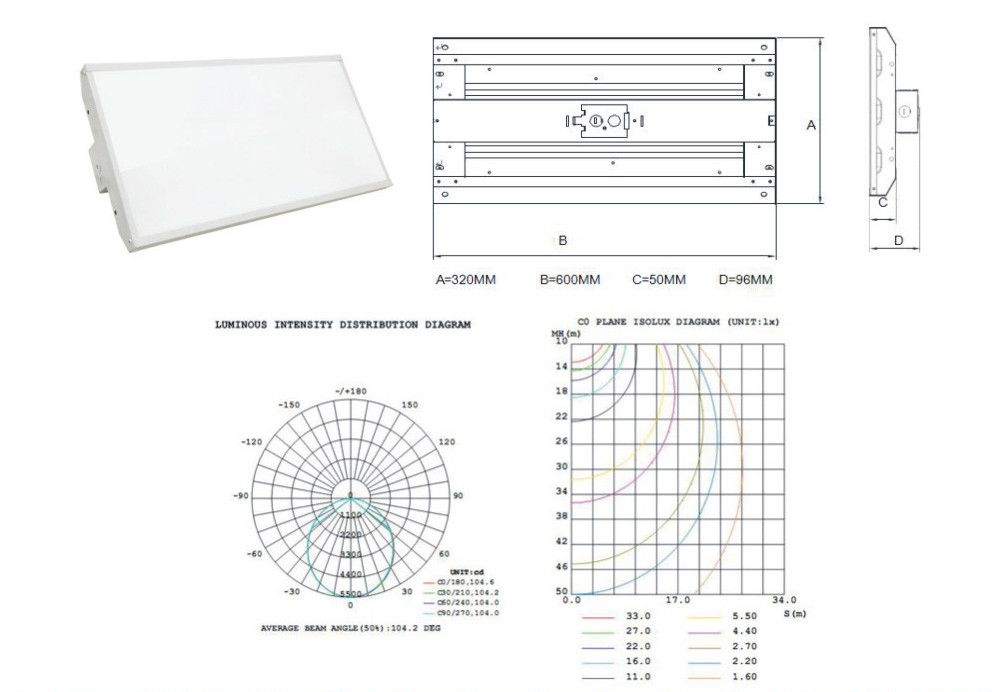 80w dimmable 2ft led low bay light ce rohs