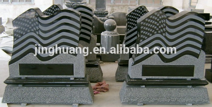 Cemetery Usage Black Granite American Flag Design Headstone Monument