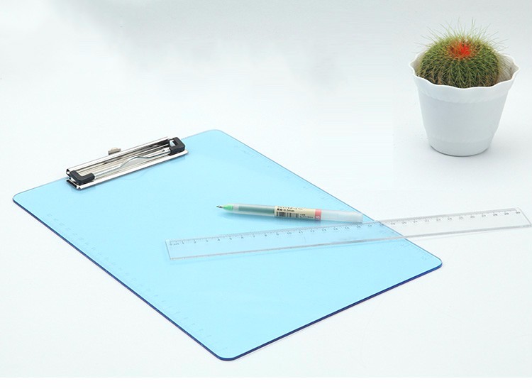 A4 Folder Writing Board PP Clip File Transparent Plastic Belt Scale Bulletin Pad Board Document Clip Office Supplies