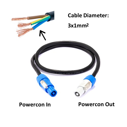 Powercon link cable Female to Male Link Lead 100cm 3x1.5mm2 Powercon Link Lead