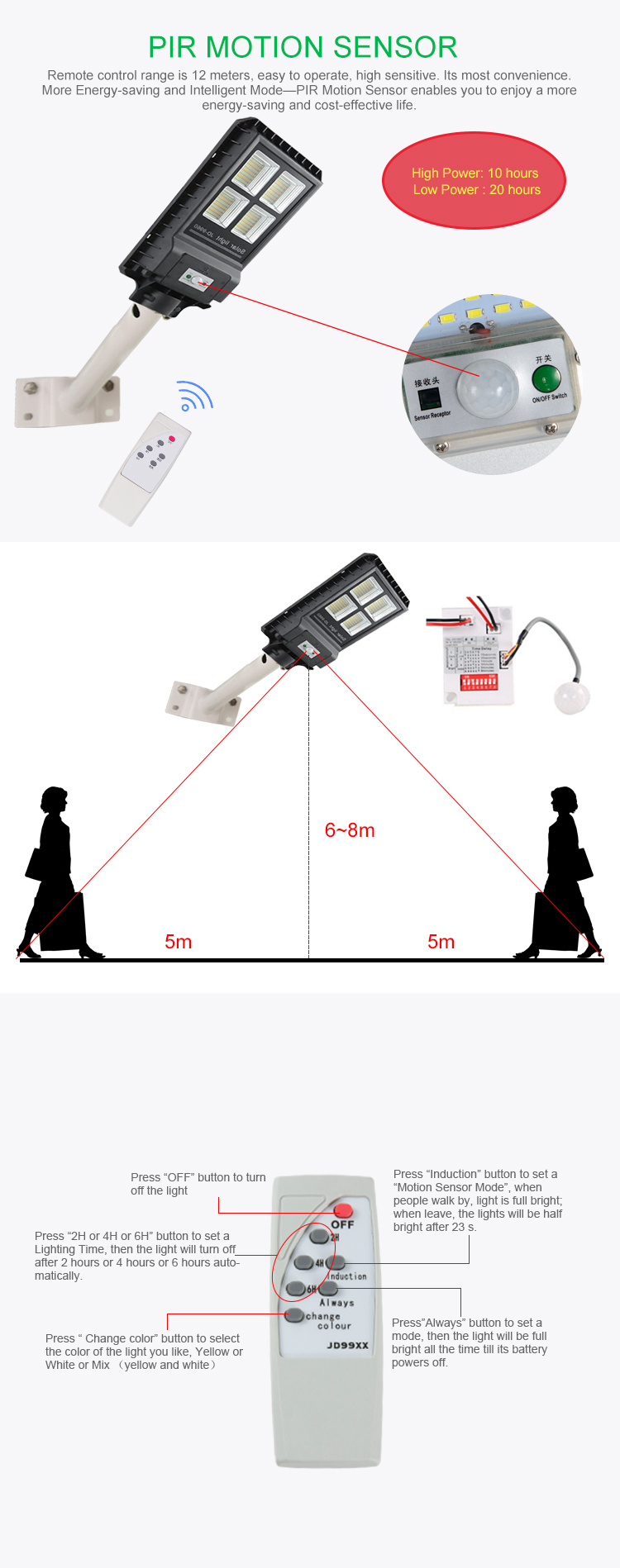 30W 60W 90W Outdoor Road All in One Integrated Remote control Human Body Induction PIR Motion Sensor LED Solar Street Light