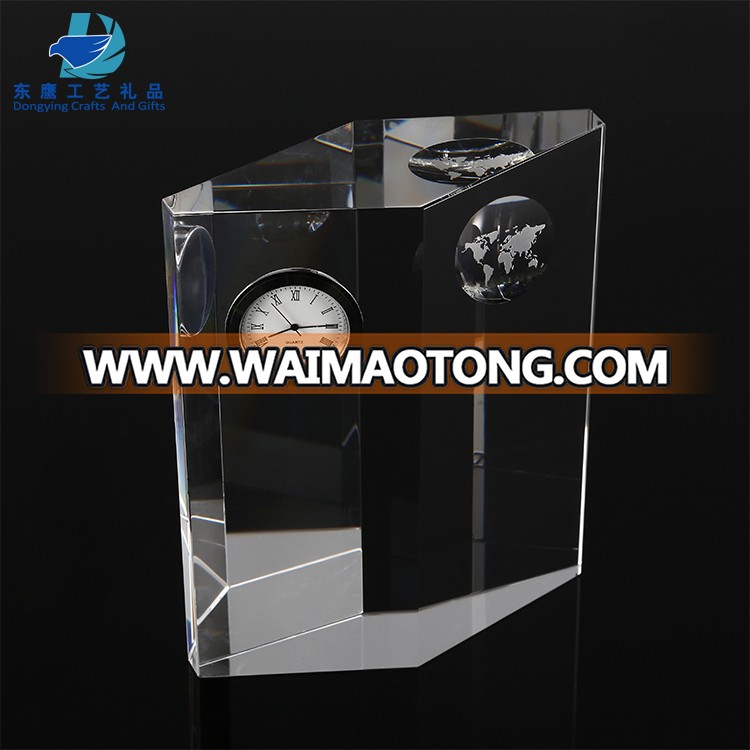 Factory Direct Sell Square Shape Clear Crystal Living Room Clock For Personalized Engraving