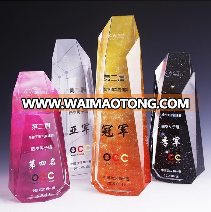 Promotion awards crystal colorful crystal trophy award cheap crystal trophy