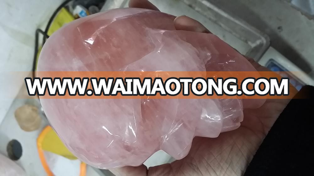 Hand Carved Natural Pink Stone Skull Quartz Crystal Skull For Healing