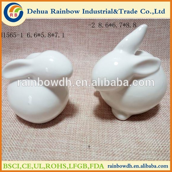 Lovely white ceramic bunny figurines easter decoration