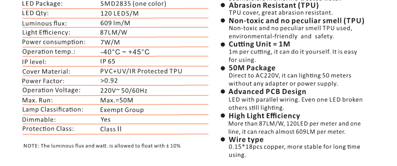 2835 High Voltage TPU Led Strip Light