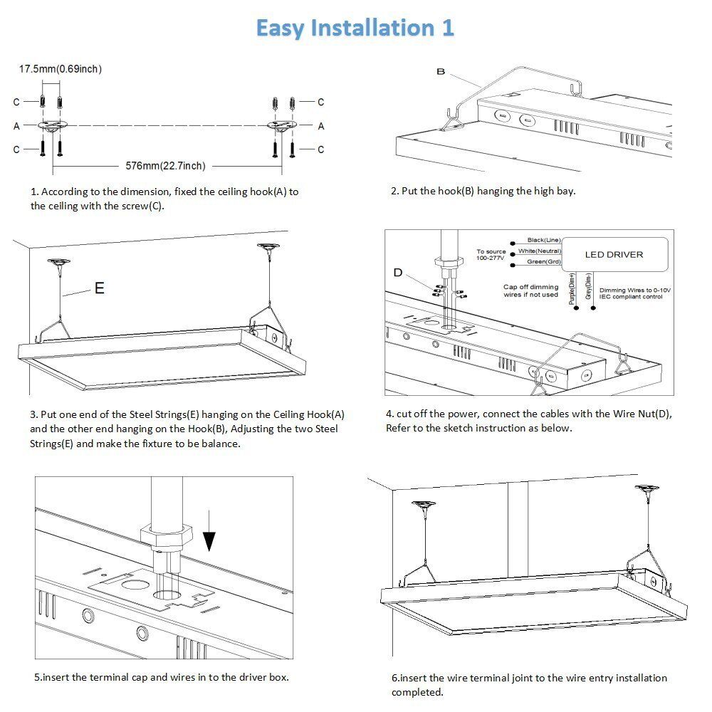 80w dimmable 2ft led low bay light ce rohs