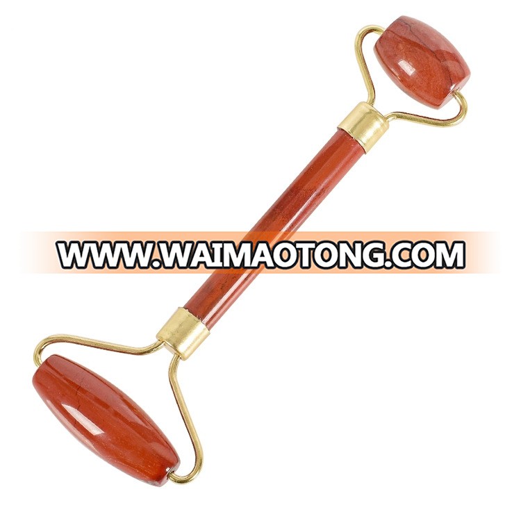 Bulk Wholesale Natural Red Jasper Stone Facial Roller Double Heads Facial Massage Roller