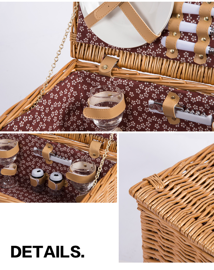 Handmade craft supply small rectangular rattan basket outdoor weaving travel food wicker willow picnic storage square box for 2