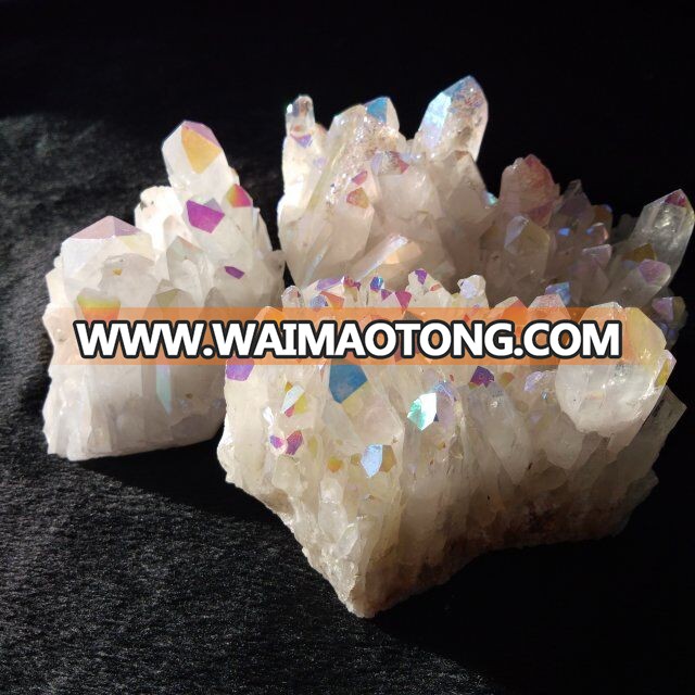 Natural Electroplate Colorful Aura Quartz Crystal Cluster White Quartz Cluster For Decoration