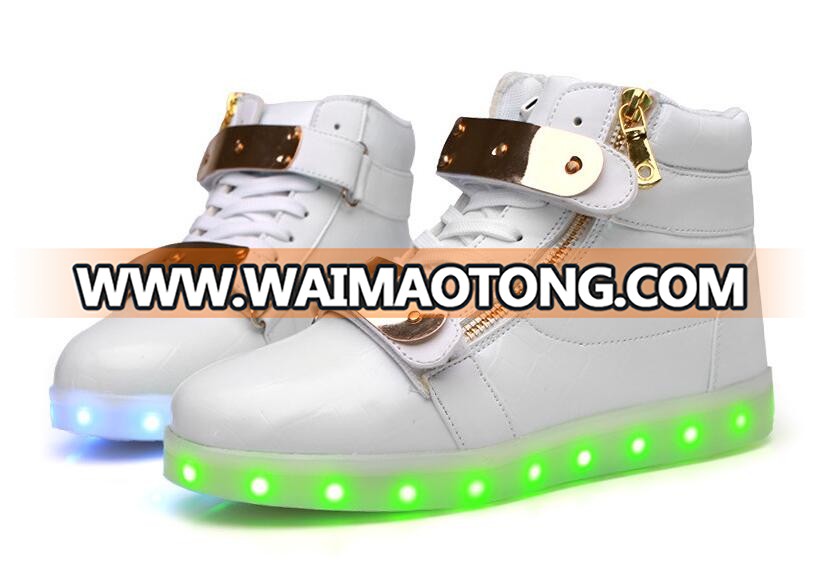 Hot Sale Men shoes 8 Colors High Top LED Shoes for Adults White Black Glowing Light Up Flat Shoes Luminous Recharging Size 35-46