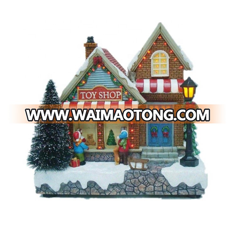 Plastic fiber optic musical mult Led Animated miniature Christmas Village House